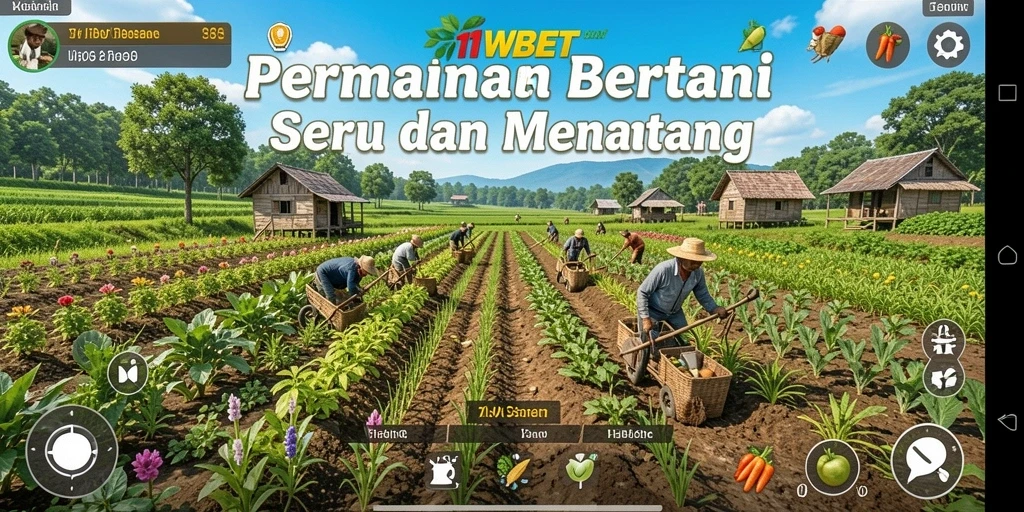 Tampilan gameplay 11WBET dengan ladang yang indah dan aktif.
