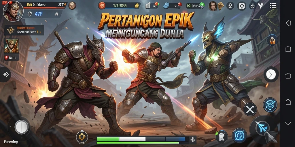 Tangkapan layar utama dari gameplay 47F yang menampilkan karakter bertarung.