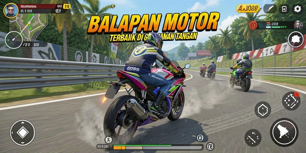 Screenshot AJO89 menunjukkan balapan motor yang mendebarkan dengan grafis yang memukau.