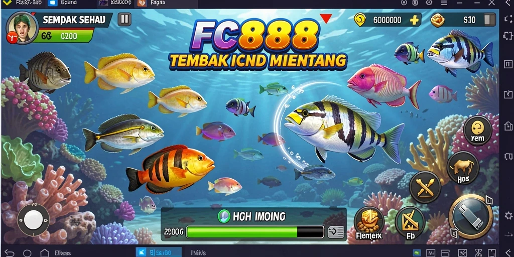 Screenshot utama gameplay Tembak Ikan yang menarik dan penuh aksi.