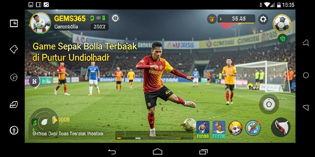 Tampilan gameplay seru dari GEMS365 dengan aksi sepak bola yang dinamis.