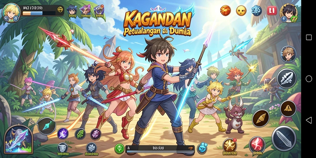 Tampilan gameplay seru di dunia KAGANDAN yang penuh warna.