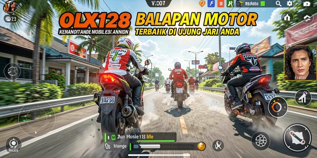 Tangkapan layar gameplay OLX128 dengan sepeda motor melaju kencang.