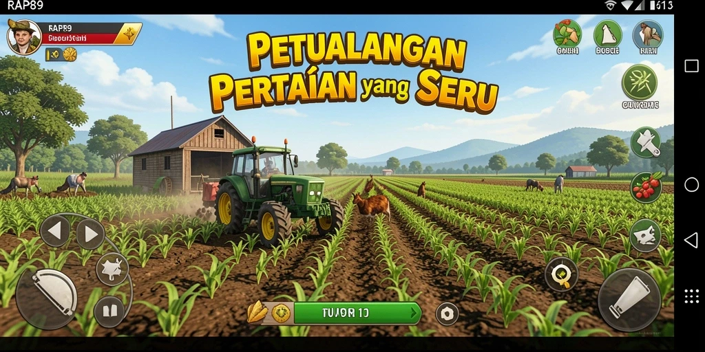 Tampilan screenshot game menunjukkan pemain yang sedang bertani.
