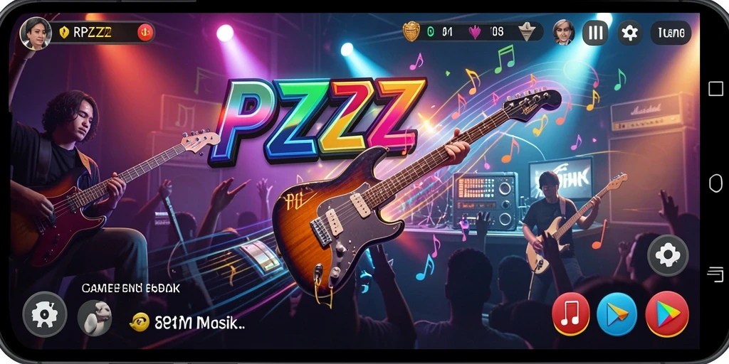 Tampilan gameplay RPZZZ yang penuh warna dengan musik yang mengasyikkan.