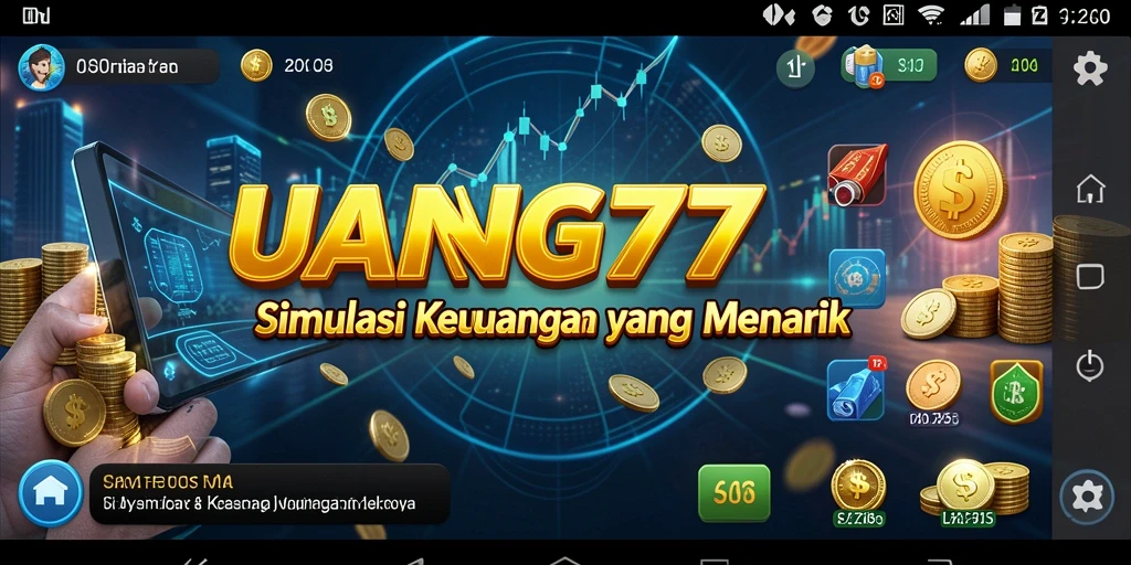 Tangkapan layar gameplay UANG77 menampilkan simulasi manajemen keuangan yang interaktif.